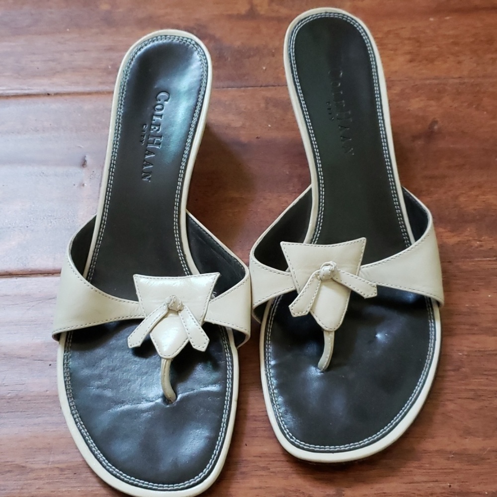 Cole Haan Cream Heeled Leather Sandals